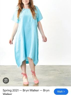bryn Walker Sky Blue Linen High-Low Shift Dress